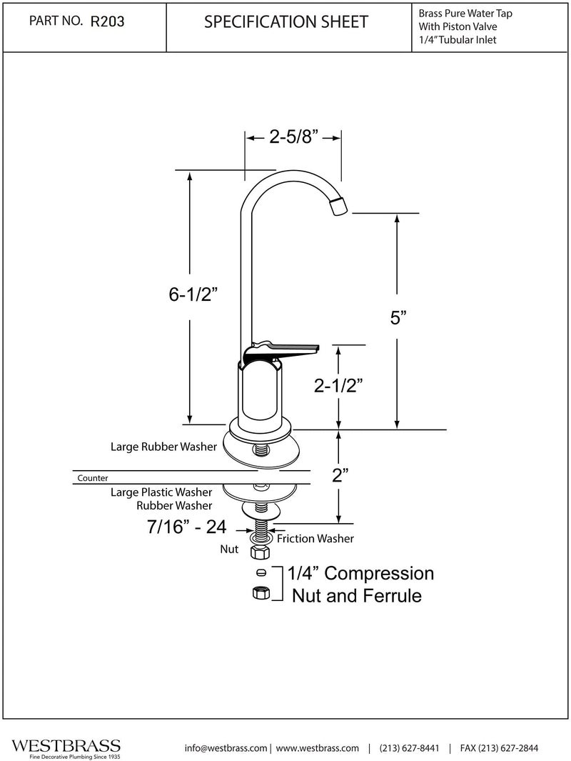 Westbrass Westbrass R203-NL-07 6"" Touch-Flo Style Pure Water Dispenser Faucet  Satin Nickel - Image 2
