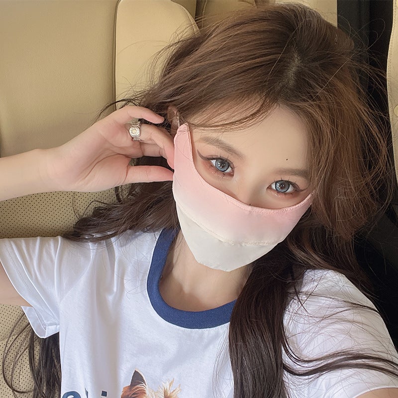 Summer Ice Silk Breathable Sunscreen Mask Gradient Outdoor Hanging Ear Korean Style Uv Protection Eye Angle Full Face Mask - Image 1