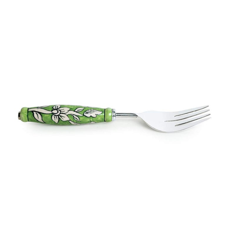 ExclusiveLane ExclusiveLane The Mughal Zahri HandPainted Stainless Steel Ceramic Serving Fork Cake Scraper Set of 2 Pasta Salad Server Noodle Serving Spoons for Kitchen Cake Cutter Slicer Tool Serveware  - Image 4