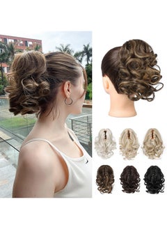 REECHO Eecho Ponytail Extension 9" Claw Clip In Short Curly Wavy Pony Hair Extension Jaw Clip On Pony Tail Hp001 Hairpiece For Women Chocolate Brown With Highlights  - Image 1