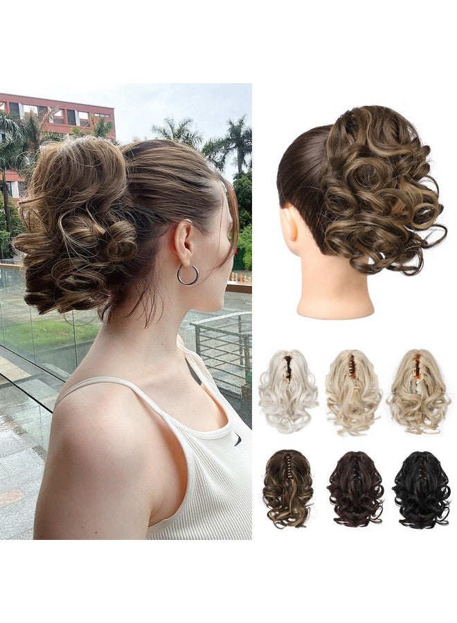 REECHO Eecho Ponytail Extension 9" Claw Clip In Short Curly Wavy Pony Hair Extension Jaw Clip On Pony Tail Hp001 Hairpiece For Women Chocolate Brown With Highlights - Image 1
