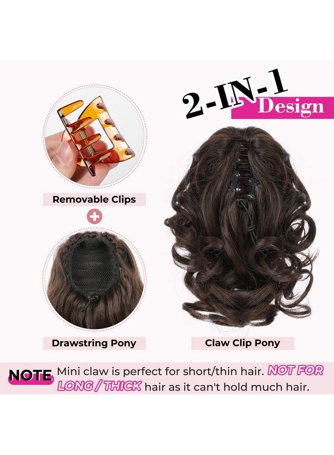 REECHO Eecho Ponytail Extension 9" Claw Clip In Short Curly Wavy Pony Hair Extension Jaw Clip On Pony Tail Hp001 Hairpiece For Women Chocolate Brown With Highlights - Image 4