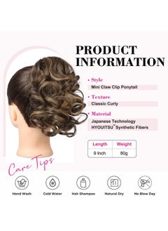 REECHO Eecho Ponytail Extension 9" Claw Clip In Short Curly Wavy Pony Hair Extension Jaw Clip On Pony Tail Hp001 Hairpiece For Women Chocolate Brown With Highlights  - Image 3