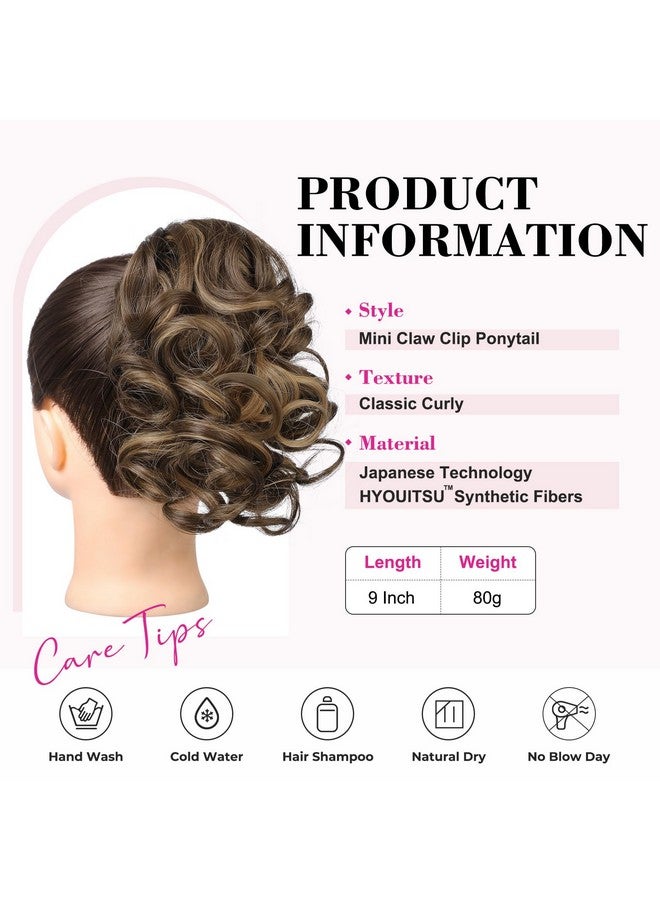 REECHO Eecho Ponytail Extension 9" Claw Clip In Short Curly Wavy Pony Hair Extension Jaw Clip On Pony Tail Hp001 Hairpiece For Women Chocolate Brown With Highlights - Image 3