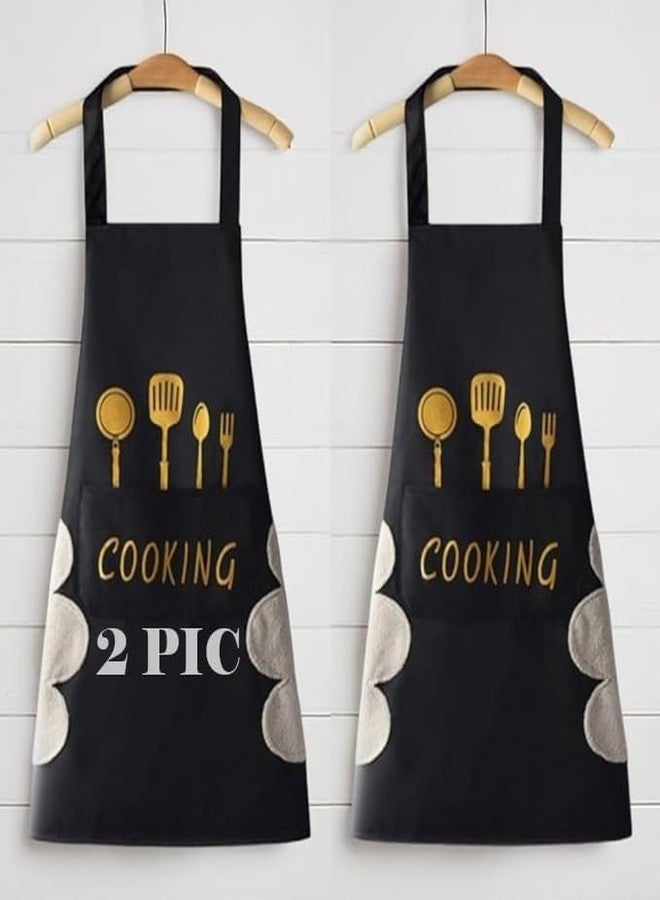 Finalize (Pack of 2 Waterproof Kitchen Apron for Women with Big Front Pocket Hand-Wiping Towel | Comfortable Wear-Resistant Chef Apron for Cooking (Black - Pack of 2) - Image 1
