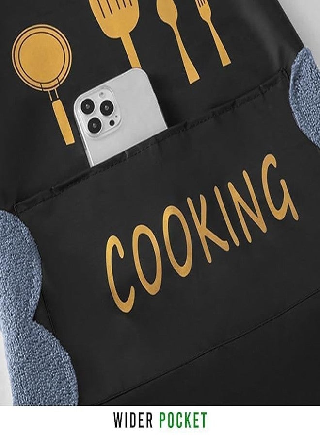 Finalize (Pack of 2 Waterproof Kitchen Apron for Women with Big Front Pocket Hand-Wiping Towel | Comfortable Wear-Resistant Chef Apron for Cooking (Black - Pack of 2) - Image 4