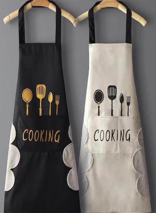 Finalize (Pack of 2 Waterproof Kitchen Apron for Women with Big Front Pocket Hand-Wiping Towel | Comfortable Wear-Resistant Chef Apron for Cooking (Black - Pack of 2) - Image 3