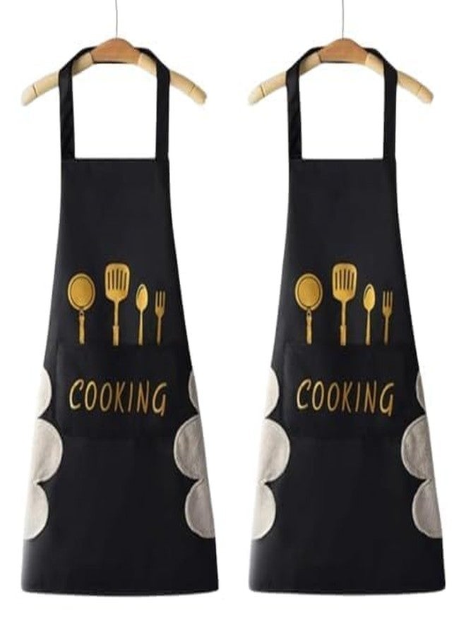 Finalize (Pack of 2 Waterproof Kitchen Apron for Women with Big Front Pocket Hand-Wiping Towel | Comfortable Wear-Resistant Chef Apron for Cooking (Black - Pack of 2) - Image 5