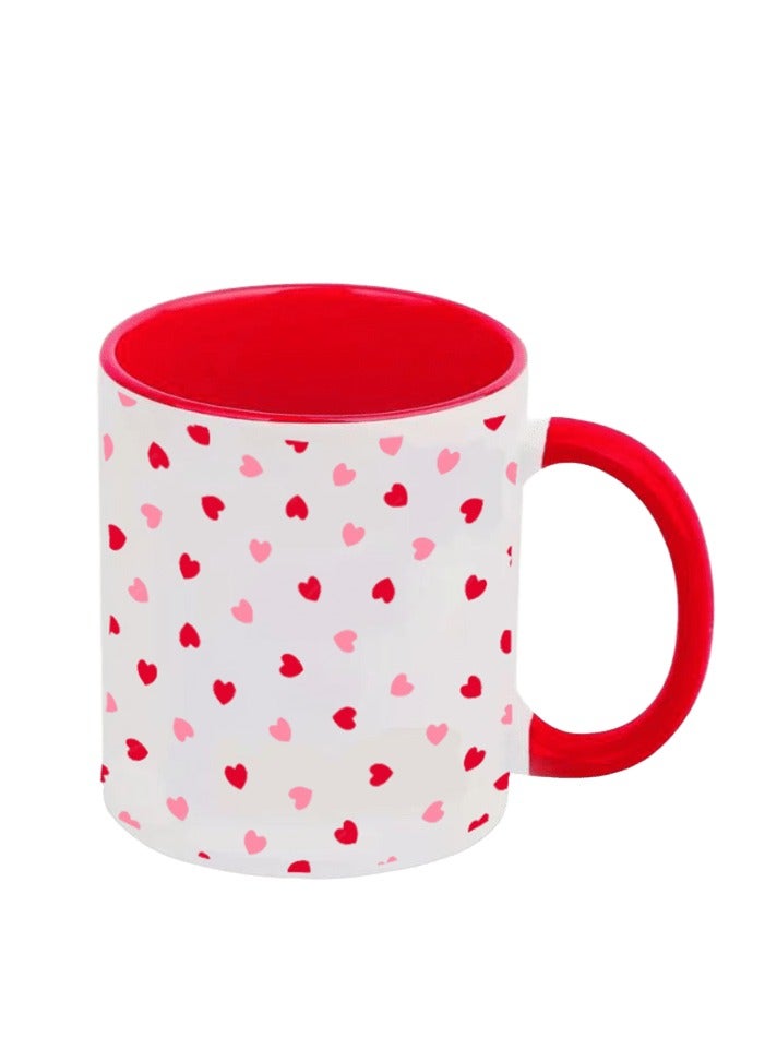 راين كوب عيد الحب بوزن 11 أونصة - هدية حب لها، كوب به قلوب، كوب قهوة رومانسي، هدية للذكرى السنوية، ديكور عيد الحب باللون الأحمر - Image 1