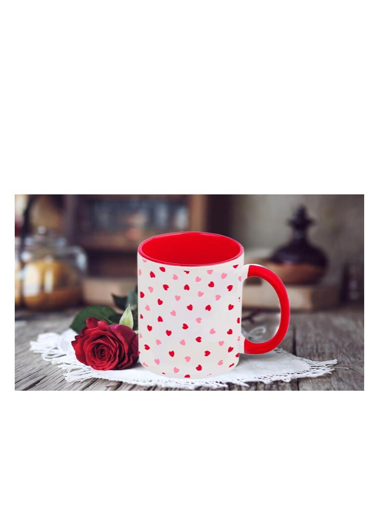 راين كوب عيد الحب بوزن 11 أونصة - هدية حب لها، كوب به قلوب، كوب قهوة رومانسي، هدية للذكرى السنوية، ديكور عيد الحب باللون الأحمر - Image 2