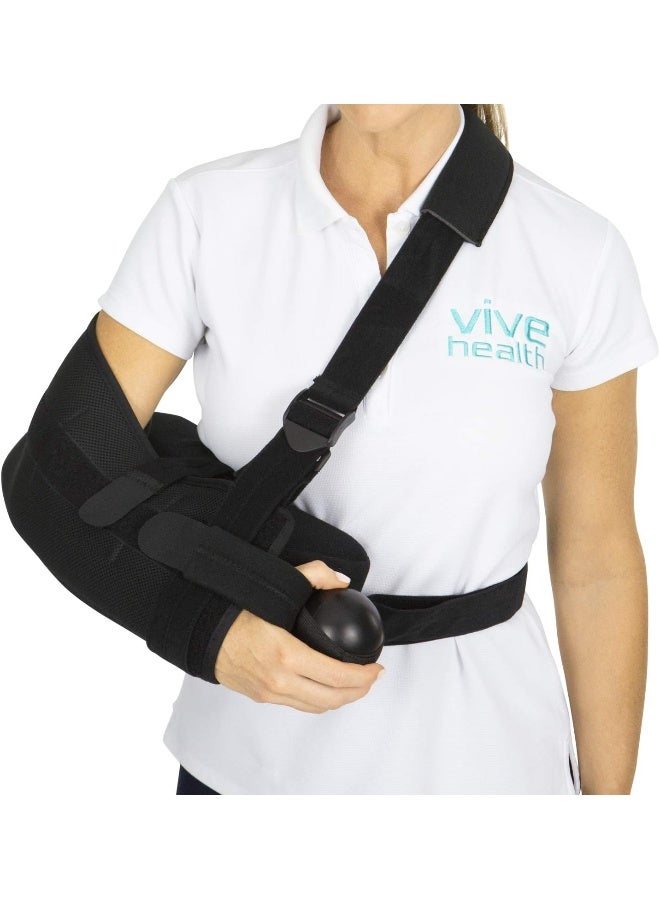 Vive Shoulder Abduction Sling Immobilizer For Injury Support Pain Relief Arm Pillow For Rotator Cuff Sublexion Surgery Dislocated Broken Arm Brace Includes Pocket Strap Stress Ball Wedge Black - Image 1