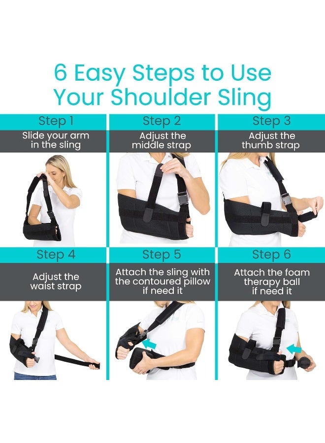 Vive Shoulder Abduction Sling Immobilizer For Injury Support Pain Relief Arm Pillow For Rotator Cuff Sublexion Surgery Dislocated Broken Arm Brace Includes Pocket Strap Stress Ball Wedge Black - Image 3