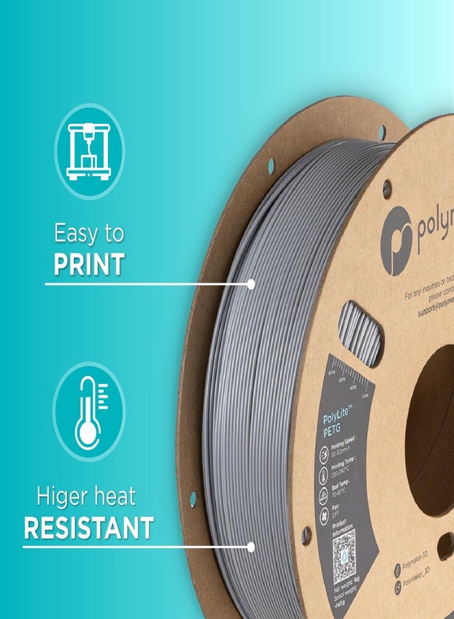 Polymaker PolyLite Grey 3D Printer PETG Filament 1.75mm 1kg, Legacy PETG Formula, +- 0.03mm Dimensional Accuracy, Reliable Everyday Filament, Strong Layer Bonding, Compatible with Most 3D Printers - Image 5