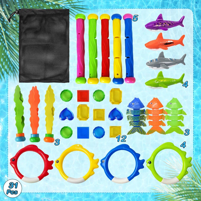 Jasonwell Pool Diving Toys Games - 31 PCS Swimming Pool Toys for Kids Teens with Diving Rings Dive Sticks Underwater Treasures Torpedo Bandits Fish Toy etc Fun Water Swim Toy for Boys Girls Adults - Image 5