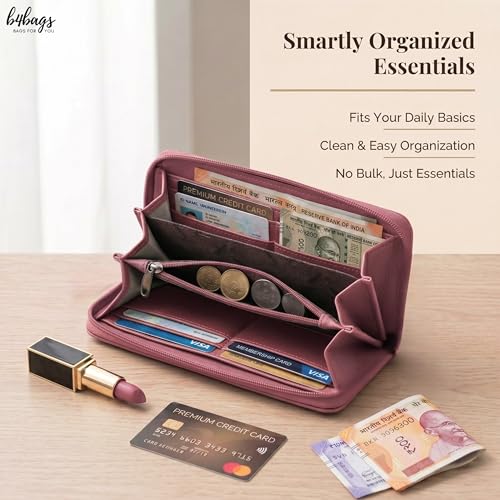 b4bags Wallet for Woman Vegan Leather Ladies Clutch Purse with Detacable Strap (Pink) - Image 2