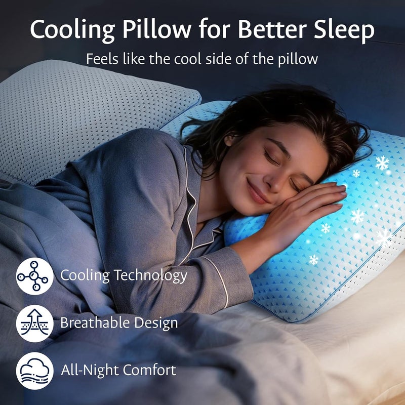 fulocean Cooling Gel Memory Foam Pillows Queen Size Set of 2 for Sleeping,Bamboo Rayon Adjustable Firm Shredded Foam Bed Pillows 2 Pack for Side, Back, Stomach Sleepers Luxury Washable Breathable Pillowcase - Image 4
