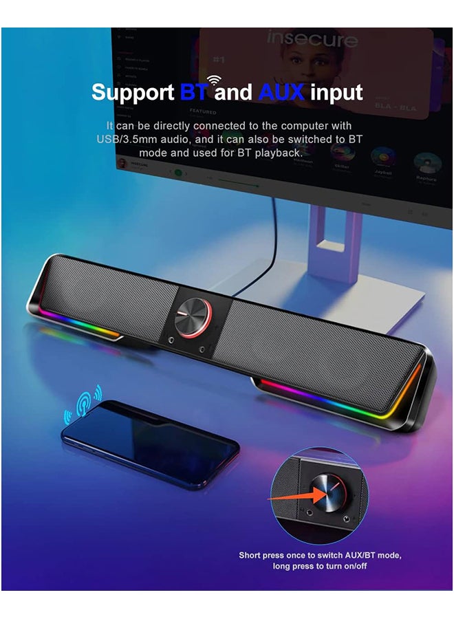 REDRAGON Darknets GS570 BT Speaker, 4 Different Mode RGB Lights, 2 Channel Stereo Core, BT 5.0, 65db Sound, 150Hz-20kHz Freq, Classic Volume Button, 3.5mm AUX Jack & USB Port, Black | Darknets GS570 - Image 4