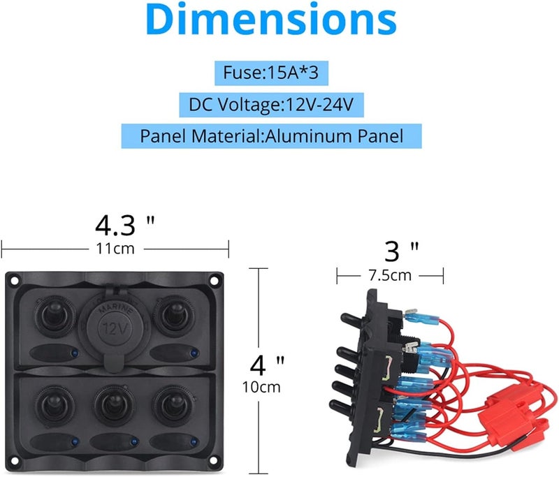 Wivplex 5 Gang Yacht Boat Switch Panel - Image 4