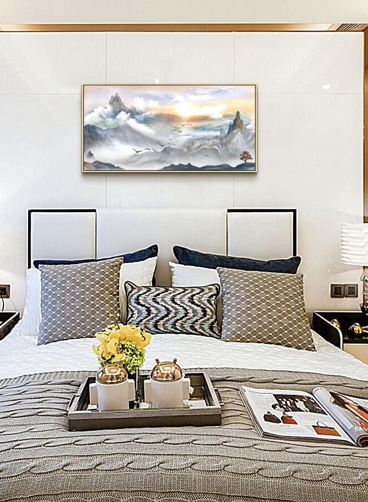 مؤسسة فكرة اليوم مؤطرة قماش جدار الفن لغرفة المعيشة زخارف الجدران الكبيرة لغرفة النوم مجردة مشهد الجبل جدار اللوحة مكتب جدار ديكور صور قماش الفن يطبع ديكور غرفة ديكور المنزل ديكور الخشب الطبيعي مؤطرة - Image 1