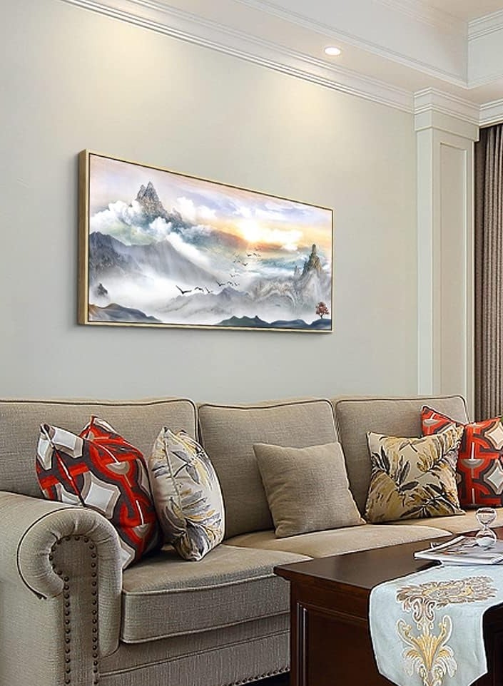 مؤسسة فكرة اليوم مؤطرة قماش جدار الفن لغرفة المعيشة زخارف الجدران الكبيرة لغرفة النوم مجردة مشهد الجبل جدار اللوحة مكتب جدار ديكور صور قماش الفن يطبع ديكور غرفة ديكور المنزل ديكور الخشب الطبيعي مؤطرة - Image 2