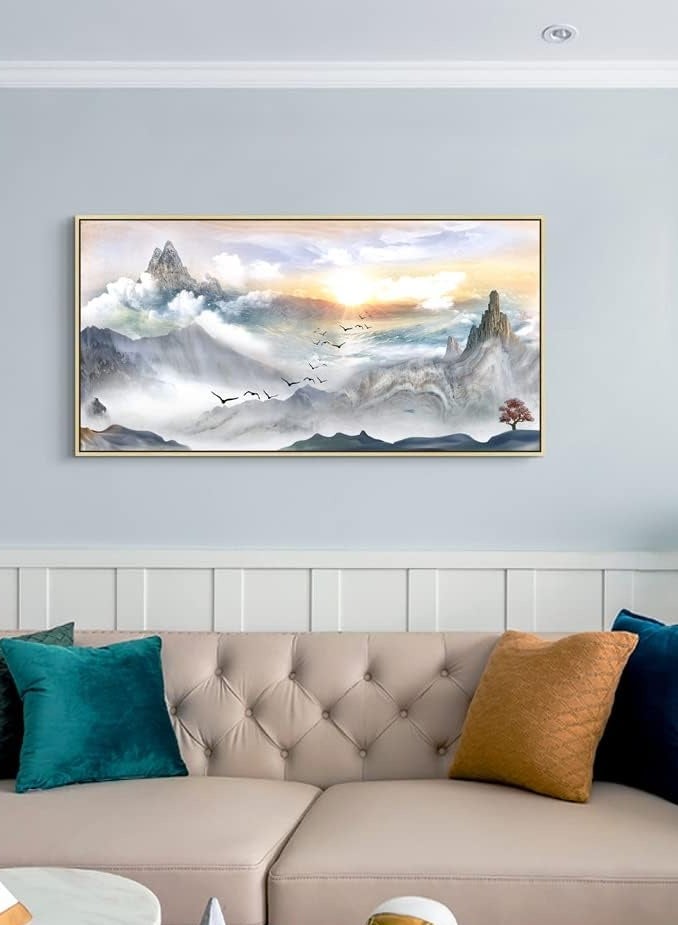 مؤسسة فكرة اليوم مؤطرة قماش جدار الفن لغرفة المعيشة زخارف الجدران الكبيرة لغرفة النوم مجردة مشهد الجبل جدار اللوحة مكتب جدار ديكور صور قماش الفن يطبع ديكور غرفة ديكور المنزل ديكور الخشب الطبيعي مؤطرة - Image 3
