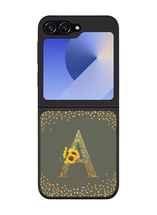 Stylizedd Rugged Black edge case for Samsung Galaxy Z Flip7 FE, Slim fit Case Cover - Custom Monogram Initial Letter Floral Pattern Alphabet - A (Olive Green ) - Image 1