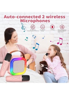 Panvil Portable Karaoke Speaker with 2 Mic, Mini Bluetooth Speaker with Microphone Radio and Voice Change Effect ,Gifts for Kids, Boys, Girls, Adults, Party, Home KTV, Outdoor,Travel | All in One Karoke System (Pink)  - Image 2