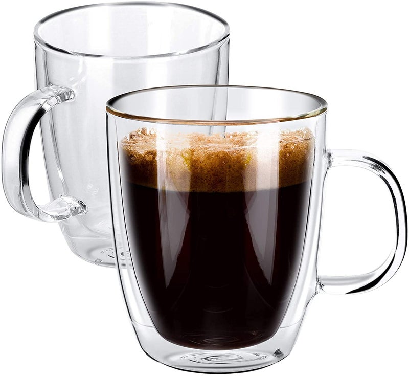 Femora Double Wall Glass Tea Cups, 360 Ml | Insulated Tea & Coffee Cups, Hot & Cold Drinks, Coffee, Tea, Milk, Cappuccino, Juice, Microwave Safe, Stylish Espresso Chocolate Beverage | Pack of 2 - Image 1