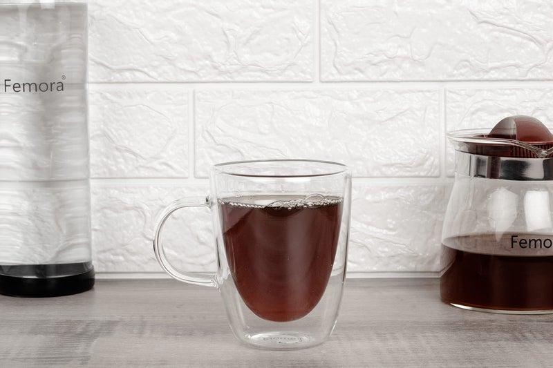 Femora Double Wall Glass Tea Cups, 360 Ml | Insulated Tea & Coffee Cups, Hot & Cold Drinks, Coffee, Tea, Milk, Cappuccino, Juice, Microwave Safe, Stylish Espresso Chocolate Beverage | Pack of 2 - Image 3
