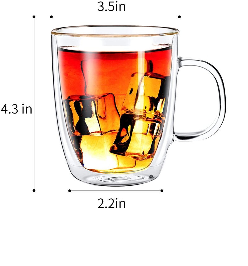 Femora Double Wall Glass Tea Cups, 360 Ml | Insulated Tea & Coffee Cups, Hot & Cold Drinks, Coffee, Tea, Milk, Cappuccino, Juice, Microwave Safe, Stylish Espresso Chocolate Beverage | Pack of 2 - Image 2