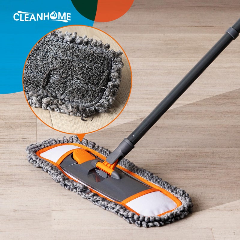 CLEANHOME مماسح CLEANHOME لتنظيف الأرضيات مع 3 وسادات قابلة للغسل ومقبض قابل للتمديد بطول 55 بوصة، ممسحة متعددة الوظائف للأرضيات الخشبية، الرخام، والبلاط، برتقالي - Image 5