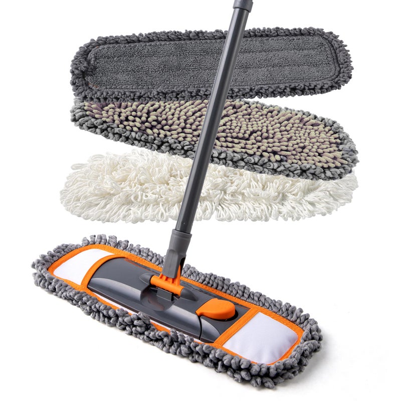CLEANHOME مماسح CLEANHOME لتنظيف الأرضيات مع 3 وسادات قابلة للغسل ومقبض قابل للتمديد بطول 55 بوصة، ممسحة متعددة الوظائف للأرضيات الخشبية، الرخام، والبلاط، برتقالي - Image 1