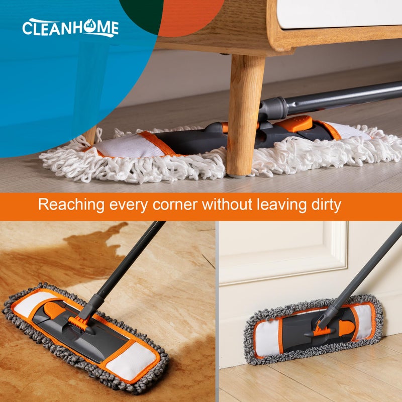 CLEANHOME مماسح CLEANHOME لتنظيف الأرضيات مع 3 وسادات قابلة للغسل ومقبض قابل للتمديد بطول 55 بوصة، ممسحة متعددة الوظائف للأرضيات الخشبية، الرخام، والبلاط، برتقالي - Image 4