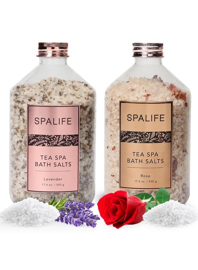 SpaLife أملاح استحمام معدنية فوارة مع بتلات الشاي - لافندر وورد 2 عبوة 17.6 أونصة لكل منهما للاسترخاء والعلاج بالروائح ونقع مهدئ - Image 1