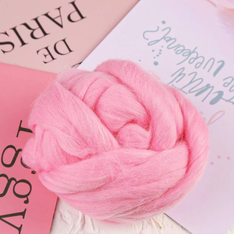 JUPEAN 3.53oz Wool Roving, Fiber Roving Wool Top, Needle Felting Supplies, Pure Wools, Chunky Yarn, Spinning Wools for Needle Felting Wet DIY Hand Spinning (Antique Pink) - Image 3