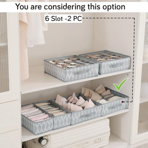 HOKIPO Lingerie Organizer for Women – 6 Slot Bra Organizer for Wardrobe & Drawers | Foldable Innerwear Organiser for Bras, Camisoles | Non-Woven Fabric | Pack of 2 (AR-5803 * 2) - Image 3