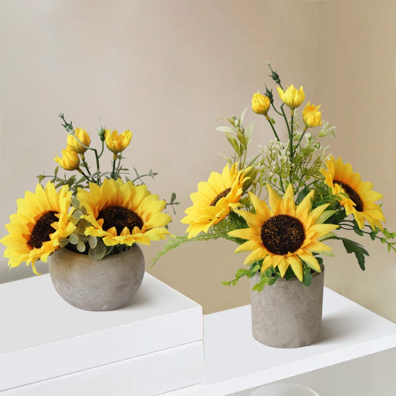 Leftover Sunflower Artificial Flowers Pot,Sunflower Decor,Flower Centerpieces for Tables,Fake Flowers in Vase for Summer Decor, Yellow Decor - Image 1