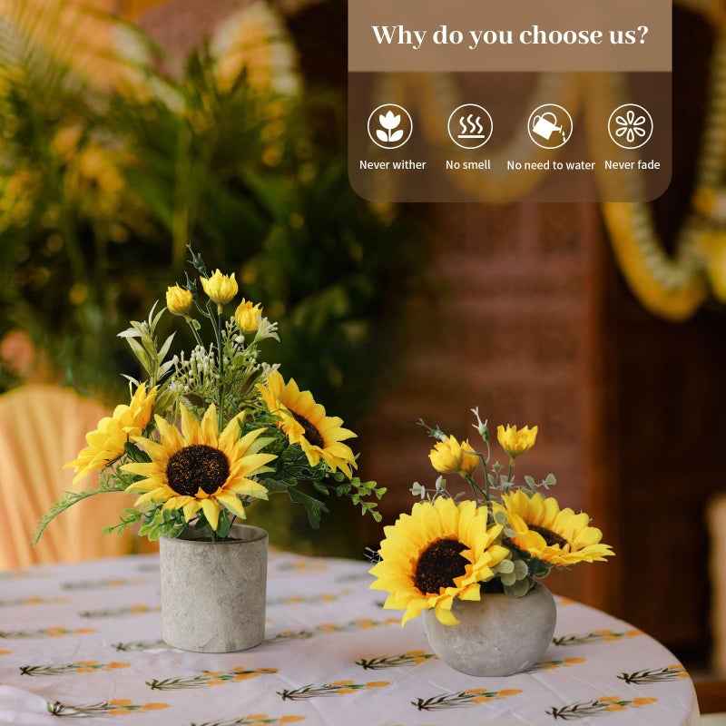 Leftover Sunflower Artificial Flowers Pot,Sunflower Decor,Flower Centerpieces for Tables,Fake Flowers in Vase for Summer Decor, Yellow Decor - Image 3