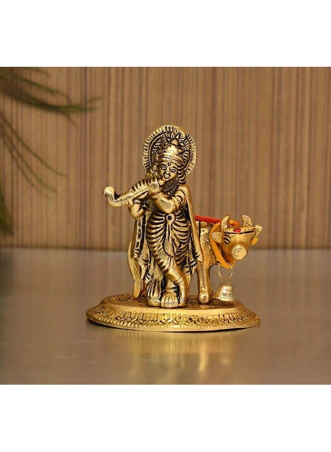 Collectible India Lord Cow Krishna Idol Statue murti Krishan with Kamdhenu Hindu God Religious Showpiece (Set of 25) - Image 1