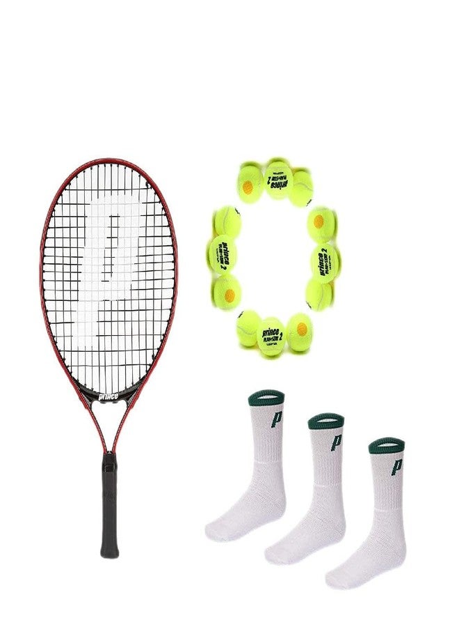 برنس مضرب تنس ألومنيوم من برينس أتاك 21 مع 12 كرة تنس برينس ستيج 2 برتقالية قياسية وجوارب برينس بيضاء - Image 2