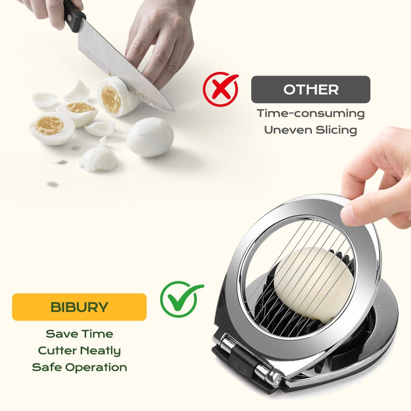 BIBURY Egg Slicer, BIBURY Egg Slicer for Hard Boiled Eggs, Heavy Duty Egg Cutter for Egg Strawberry Mushroom Soft Fruit, Stainless Steel Wire with 3 Slicing Styles, Easy to Clean - Image 5