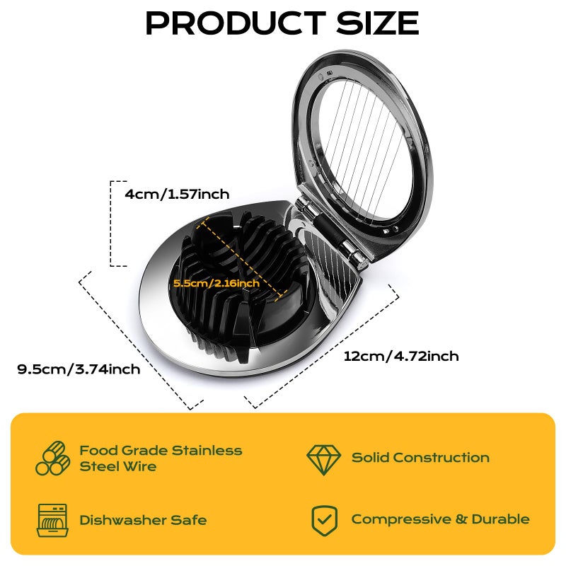 BIBURY Egg Slicer, BIBURY Egg Slicer for Hard Boiled Eggs, Heavy Duty Egg Cutter for Egg Strawberry Mushroom Soft Fruit, Stainless Steel Wire with 3 Slicing Styles, Easy to Clean - Image 2