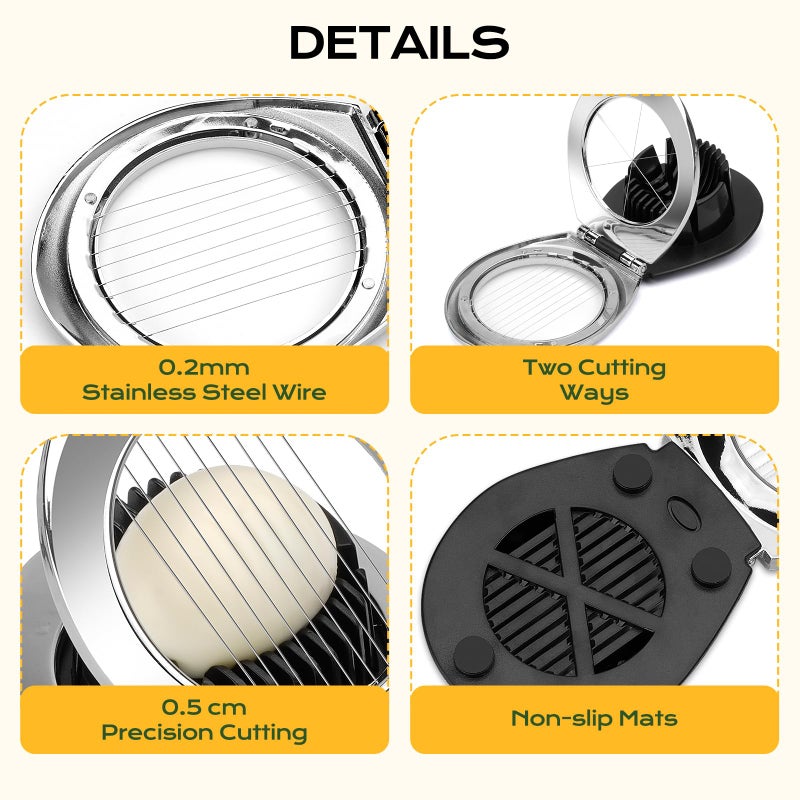 BIBURY Egg Slicer, BIBURY Egg Slicer for Hard Boiled Eggs, Heavy Duty Egg Cutter for Egg Strawberry Mushroom Soft Fruit, Stainless Steel Wire with 3 Slicing Styles, Easy to Clean - Image 3