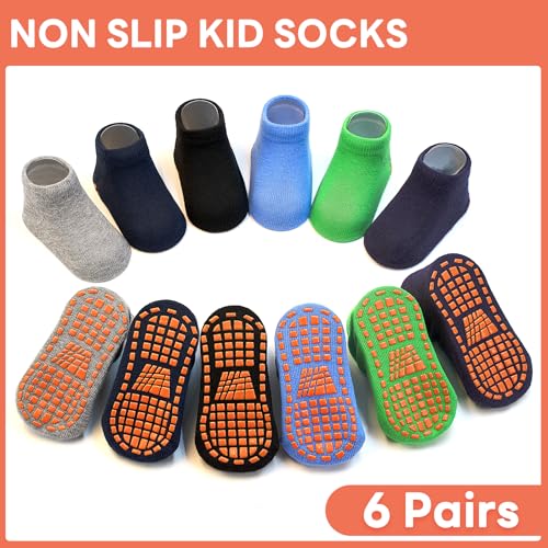 SkiBeaut 6 Pairs Trampolines Socks for Kids Ankle Grip Non Slip Children Crew Socks for Boys and Girls 6-9 Years - Image 2