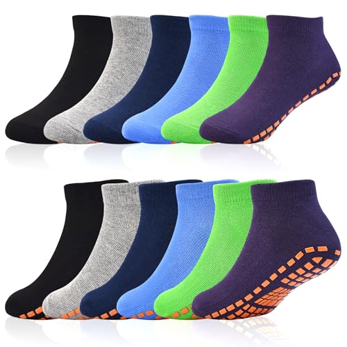 SkiBeaut 6 Pairs Trampolines Socks for Kids Ankle Grip Non Slip Children Crew Socks for Boys and Girls 6-9 Years - Image 1