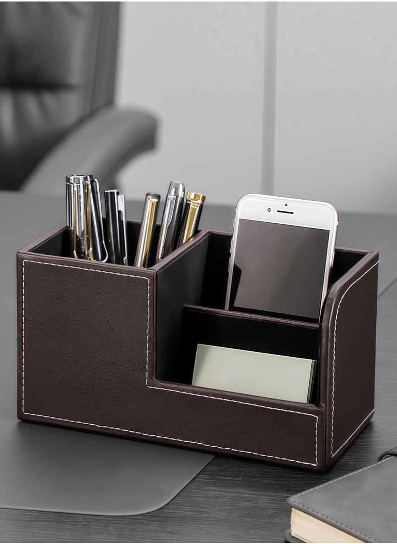 Generic Leather multifunctional pen holder, business card box, storage box, office storage box, desktop storage box, desktop storage box, business card box, pen holder, stationery storage box, suitable for office, office supplies, stationery, study, desktop storage  - Image 1
