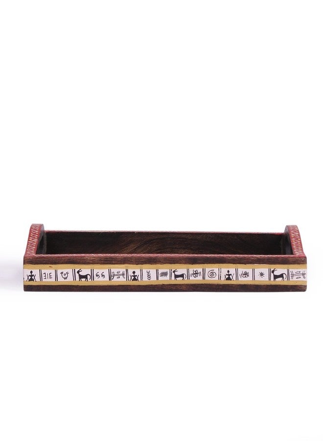 VarEesha Mango Wood Warli Painted Tray Set, Set of 2, Brown - Image 3