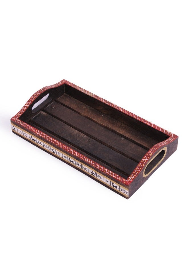 VarEesha Mango Wood Warli Painted Tray Set, Set of 2, Brown - Image 5