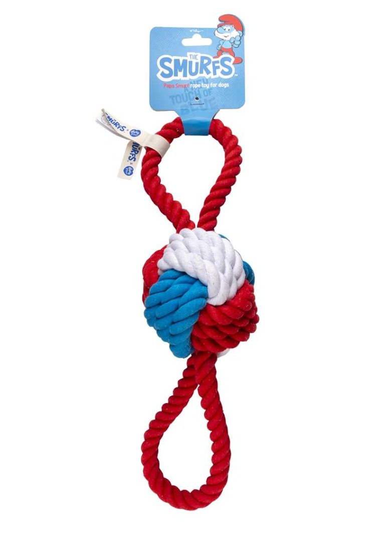Duvo + Dog Playing Toy Papa Smurf Rope Ball With 2 Loops 42cm - Image 1