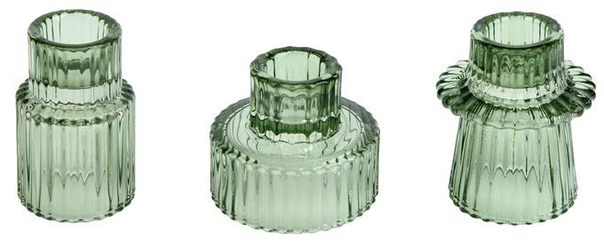 TAPER GLASS CANDLESTICK HOLDERS TEALIGHT CANDLE HOLDERS FOR TABLE CENTERPIECES WEDDING DECOR AND DINNER PARTY 3 PCS GREEN